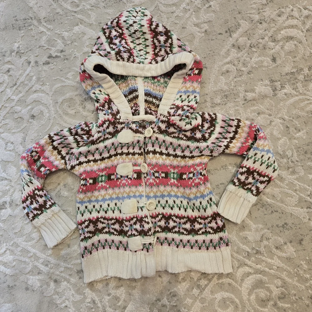 Vintage Y2k Genuine Kids By Oshkosh Colorful Knit Hooded Cardigan